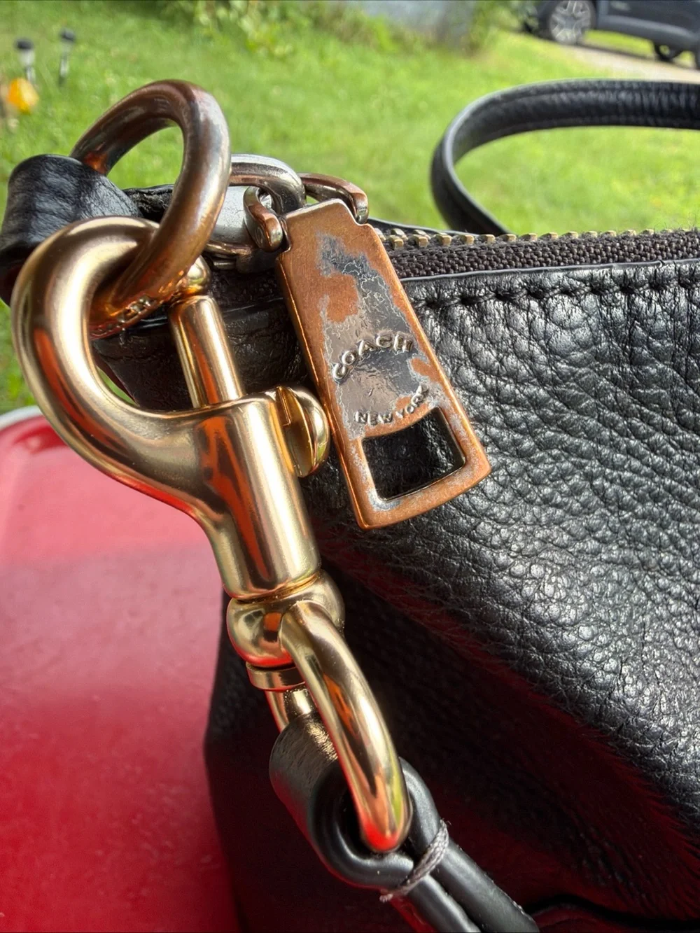 Coach Black Pebbled Leather Tote with Gold-Tone Logo